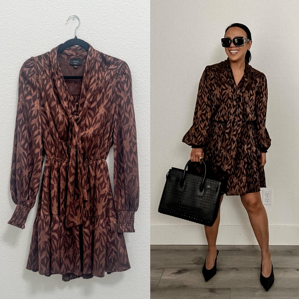 Elegant Brown Patterned Dress (S)